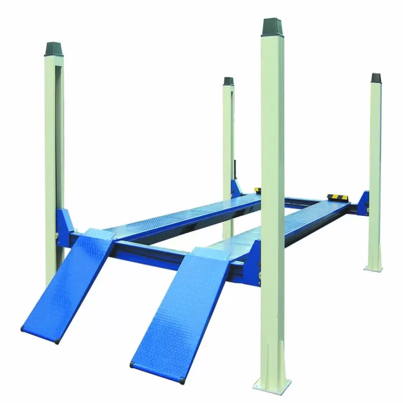 Cầu nâng 4 trụ 10 tấn, bàn nâng phẳng (3 pha, màu xanh RAL 3166).